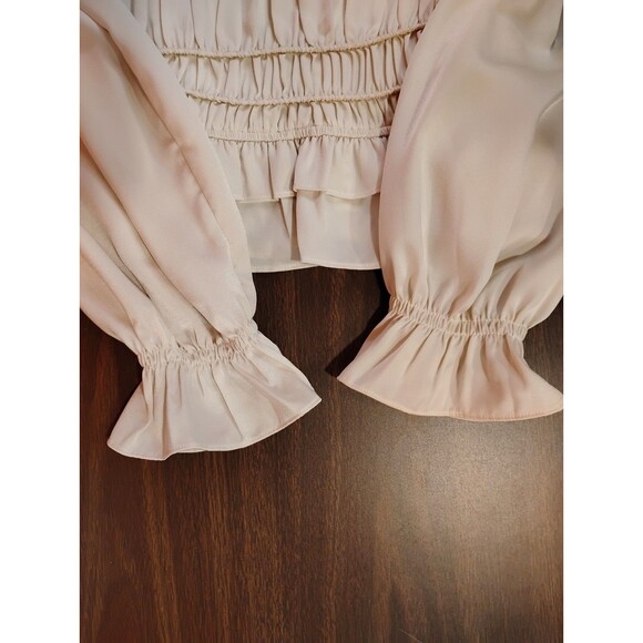 Women's Greylin Satin Square Neck Smocked Long Sleeve Blouse Ivory Small - Picture 5 of 8